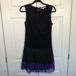Black and Purple Loft Chiffon Pleated Skirt Dress Size 6